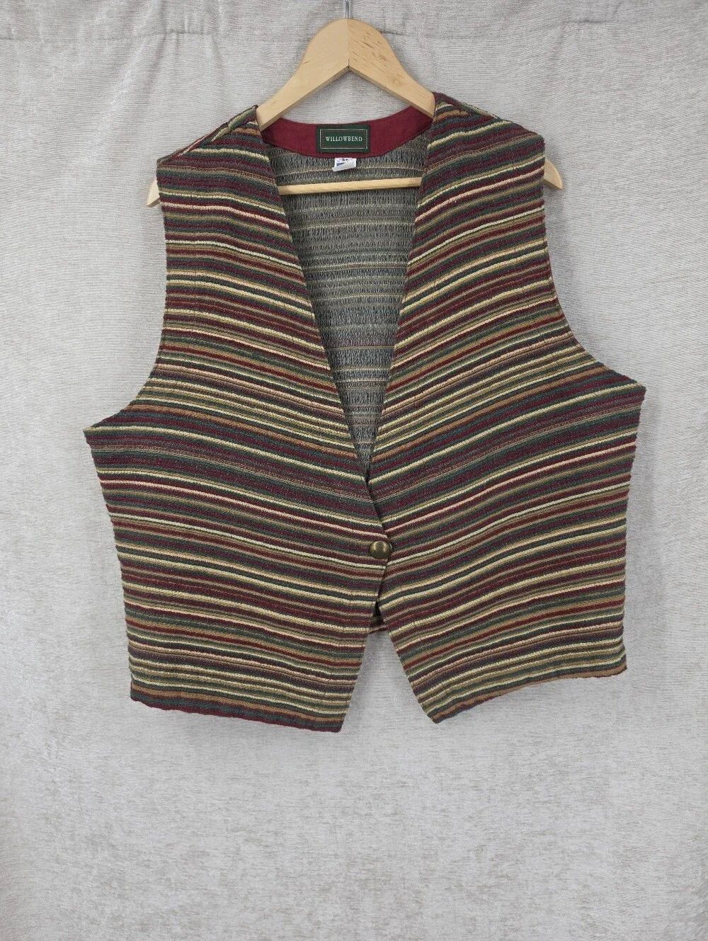 Vintage Fabric Roll Striped Vest in Burgundy, Olive & Tan Western Boho